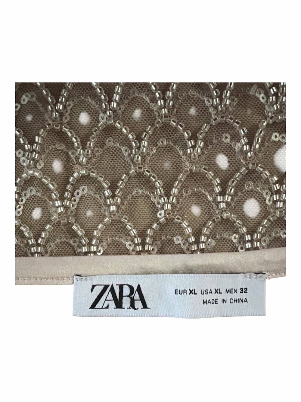 Zara Beaded Sequin Midi Skirt Size XL Gold Nude Scallop Embellished Lined - Picture 2 of 4
